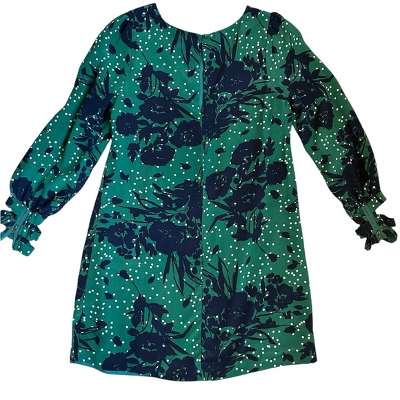 Aryn K Silk Dress Size M Green Navy Floral Dot Print lattice zip cuff
A207 - Picture 5 of 8